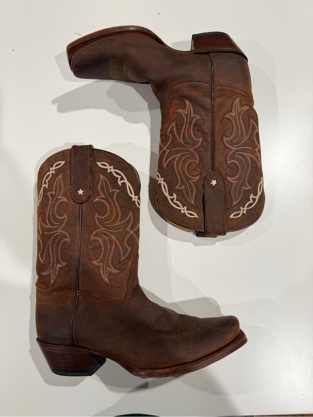 Tony Lama Tan Leather Cowboy Boot Interior View
